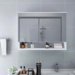 vidaXL Dulap de baie cu oglindă și led-uri, alb, 80 x 15 x 60 cm, mdf