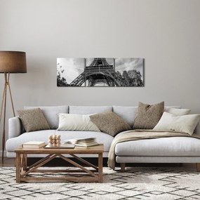 Tablou - Turnul Eiffel, alb-negru (cu ceas) (90x30 cm)
