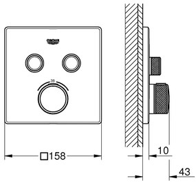 Baterie dus cu 2 iesiri, Grohe Smartcontrol, parte aparenta, patrat, cu termostat-29124000