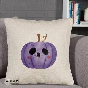 Perna Decorativa Dovleac Halloween Mov Kawaii, 40x40 cm, Bej Canapea, Husa Detasabila, Perna Inclusa, BEKZ®