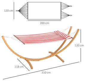 Outsunny Hamac pe suport 1 loc, hamac cu suport din lemn pernă de cap, pat din bumbac, 310x118x120cm, roșu și alb | Aosom Romania