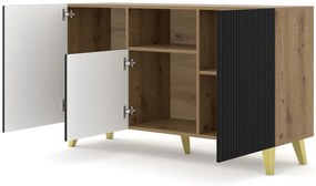Dulap PB 150 2D1cu Rowanna (Stejar artisan + Negru + Auriu). 1125097