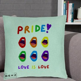 Perna Personalizata Pride Love is Love Curcubeu, 40x40 cm, Verde Menta, Husa Detasabila, Perna Inclusa, BEKZ®