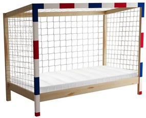 Pat pentru copii 90 cm Facilmente (natural + albastru + roșu) (cu somieră). 1116346