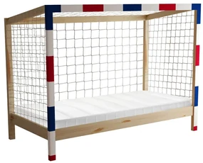 Pat pentru copii 90 cm Facilmente (natural + albastru + roșu) (cu somieră). 1116346