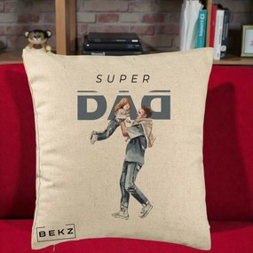 Cadou pentru Tata - Perna Personalizata Super DAD Tata si Fiica, 40x40 cm, Bej, Husa Detasabila, Perna Inclusa, BEKZ®