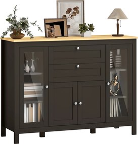 HOMCOM Bufet mobilier de depozitare 1 dulap cu uși duble 2 dulapuri cu uși din sticlă 2 sertare raft reglabil 120x40x90cm negru | Aosom Romania