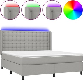 vidaXL Pat cu arcuri, saltea și LED, gri deschis, 180x200 cm, textil