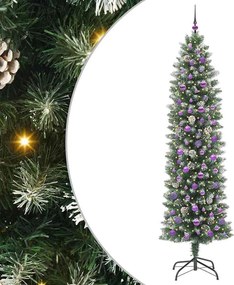 vidaXL Copac Artificial Slăb de Crăciun cu 300 LED Verde și alb 240 cm