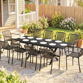 Outsunny Masă de Grădină Extensibilă din Aluminiu Masă de Luat Masa în Aer Liber Efect Lemn 8-10 Persoane 214x85x73cm Gri Antracit | Aosom Romania