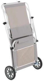 Șezlong de grădină pliabil cu roți și copertină, gri