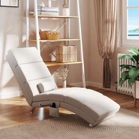 HOMCOM Fotoliu relax salon fotoliu de masaj și încălzire șezlong cu telecomandă și pernă, efect de lin, crem | Aosom Romania