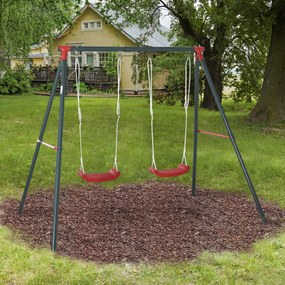 Outsunny Leagan Dublu pentru Copii +3 Ani cu Suport de Metal Joc Leagan Infantil Corzi Reglabile Exterior Greutate Max. 40kg 239x156x180 cm Verde Rosu | Aosom Romania