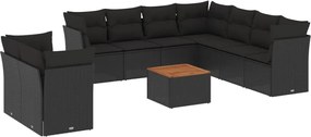 vidaXL Set canapele de grădină cu perne, 10 piese, negru, poliratan