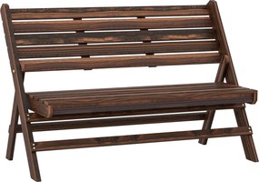 Outsunny Bancă de Exterior din Lemn pentru 2 Persoane, Bancă Pliabilă cu Spătar și Șezut cu Șipci, Bancă pentru Patio, Finisaj Carbonizat | Aosom Romania