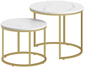 Set 2 Masute Cafea Rotunde Klips Finisaj Marmura - Auriu