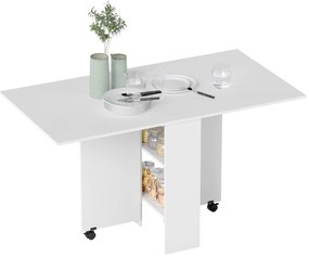 HOMCOM Masă Pliabilă pentru 4-6 Persoane cu 2 Roți și 2 rafturi depozitare, 140x75x74cm, Alb | Aosom Romania