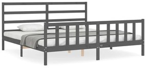 3191928 vidaXL Cadru pat cu tăblie 200x200 cm, gri, lemn masiv