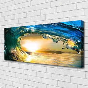 Tablou pe panza canvas Wave Sea Sunset Natura Albastru Galben