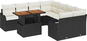 vidaXL Set de canapele pentru grădină 9 pcs Negru Rattan poli