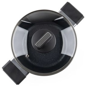 Cratiță Luigi Ferrero Regina FR-2040 20x10 cm, 2,5 l, Acoperire antiaderentă cu efect de marmură, Capac din sticlă cu orificiu pentru abur, Negru