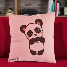 Perna Personalizata Panda Kawaii cu Bambus, 40x40 cm, Roz, Husa Detasabila, Perna Inclusa, BEKZ®