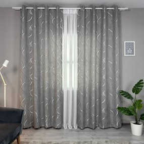 Set două Draperii (Opacitate 80%), din Stofă premium + Jacquard (Model brodat), Gata lucrate (Inele galerie), Culoare Gri + Argintiu, Dimensiuni draperie 160x260 cm (x2), Brand Originalio