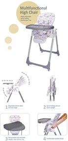 Scaun de masa pentru copii si bebe NOVOKIDS™ Go baby reglabil in 6 trepte de inaltime , Pliabil , Centura de siguranta, Sezut comfortabil, Masuta