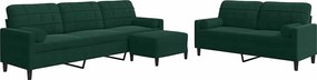 vidaXL Set canapele cu perne/rulouri, 3 piese, verde închis, catifea