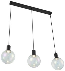 Lampă suspendată de design neagră cu sticlă curcubeu dreptunghiulară cu 3 lumini - Mallon