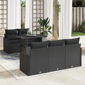 Set canapea grădină vidaXL 6 piese perne Poliratan Negru