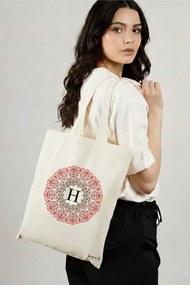 Sacosa de Panza pentru Cumparaturi, Geanta Tote, Cu litera H si Mandala, 38x34.5 cm, Alba, BEKZ®