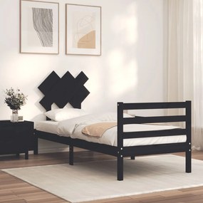 3195275 vidaXL Cadru de pat cu tăblie, negru, 90x200 cm, lemn masiv