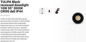 Spot LED incastrabil TULIPA Black recessed downlight 10W 55° 3000K CRI90 dali IP44