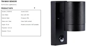 Aplica de perete exterior cu senzor, IP54 Tin Maxi negru 21509103 NL