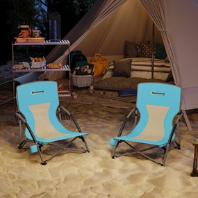 Outsunny Lot de 2 scaune de plajă pliabile scaune camping pliante ușoare sac de transport suport pentru pahar 58 x 55 x 62 cm albastru | Aosom Romania