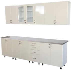 Bucatarie Zebra 260 cm din MDF Vanilie cu blat termoizolant gri