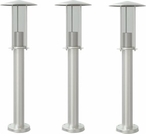 vidaXL Lămpi exterioare de podea 3 buc. argintiu 60 cm oțel inoxidabil