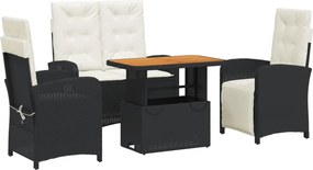 vidaXL Set mobilier de grădină cu perne, 4 piese, negru, poliratan