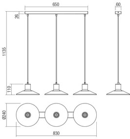 Lustră pe cablu Redo 01-4056 FRESNO 3xE27/42W/230V