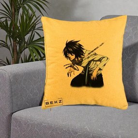 Perna Personalizata Death Note L Lawliet Lanturi, 40x40 cm, Galben, Husa Detasabila, Perna Inclusa, BEKZ®