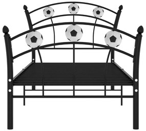 Cadru de pat, cu model de fotbal, negru, 90x200 cm, metal