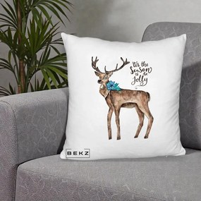 Perna Decorativa Ren Tis the Season to be Jolly, 40x40 cm, Alb Pufos, Husa Detasabila, Perna Inclusa, BEKZ®