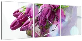 Tablou - buchet de lalele (cu ceas) (90x30 cm)