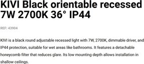 Spot LED incastrat directionabil IP44 KIVI negru 7W 2700K