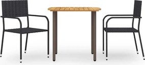 vidaXL Set mobilier de grădină, 3 piese, negru, poliratan