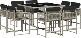 vidaXL Set mobilier grădină cu perne, 9 piese, gri deschis, poliratan