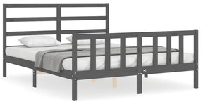 3191913 vidaXL Cadru de pat cu tăblie, gri, king size, lemn masiv