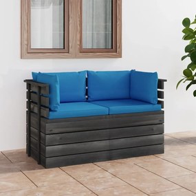 Canapea gradina din paleti, 2 locuri, cu perne, lemn masiv pin Albastru deschis, Canapea cu 2 locuri, 1