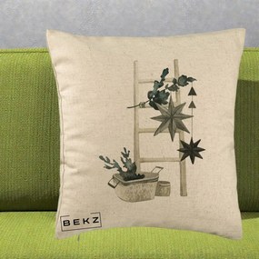 Perna Decorativa Scara Scandinavica cu Stele, 40x40 cm, Bej, Husa Detasabila, Perna Inclusa, BEKZ®